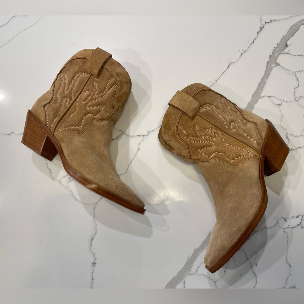 Reformation Tan Suede Western Ankle Boots - Otto - Picture 4 of 13
